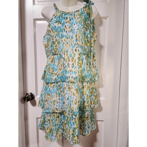 BCBGMaxAzria Blue and Green Animal Print
Tiered Sleeveless Chiffon Midi Dress XL - Picture 4 of 12